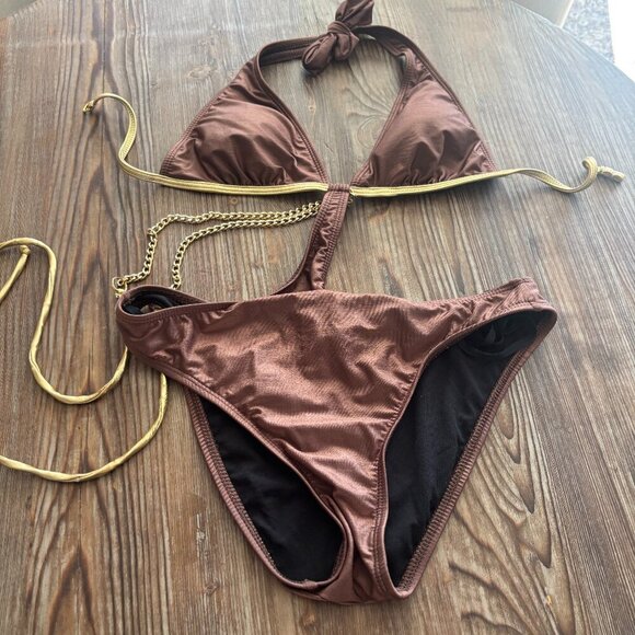 Guess By Marciano One Piece Brown And Gold Bathing Suit Size M Monokini Style - Picture 1 of 1